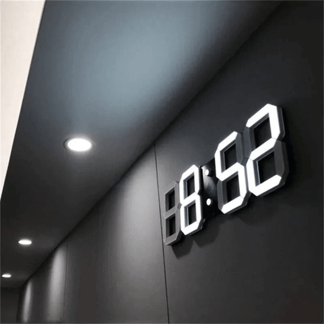 3D LED Digital Wall Clock with Backlight in modern minimalist design, made of plastic, dimensions 23.5 x 9.3 x 0